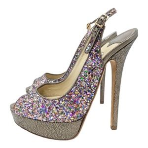 Jimmy Choo Multicolor Glitter Vibe Leather Peep Toe Platform Pumps 37.5